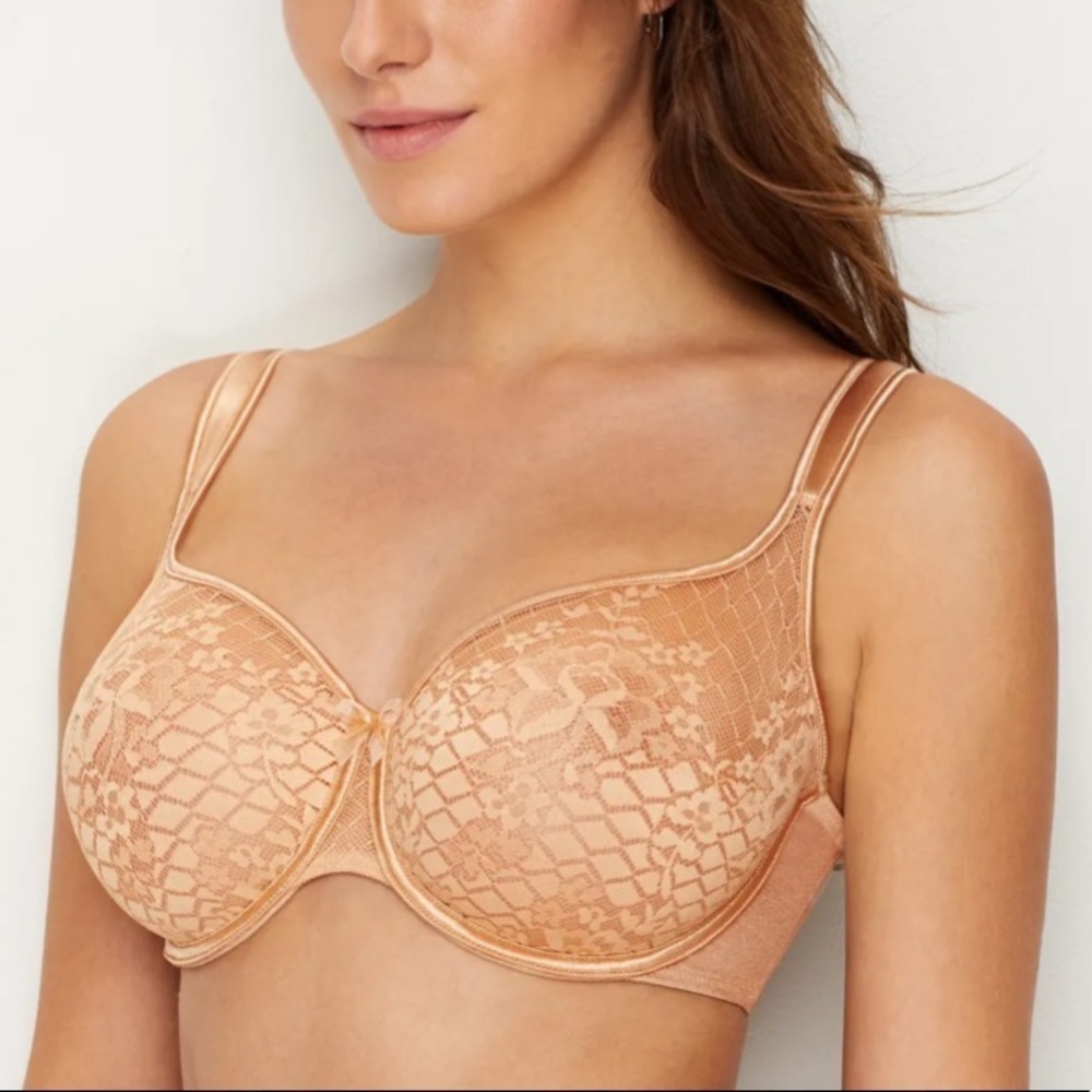Empreinte Melody Chantilly Lace Seamless Underwire Bra 34D Caramel Nude